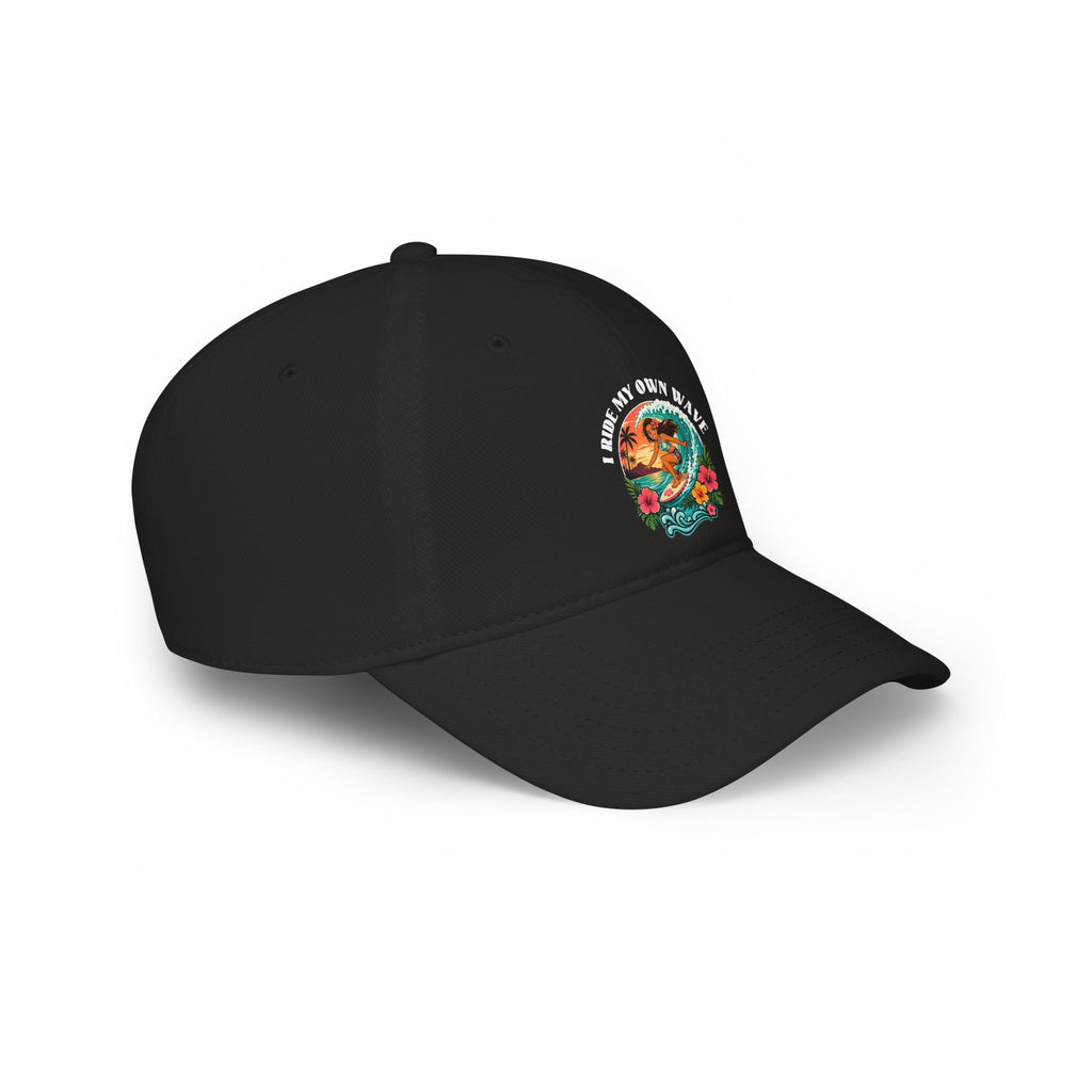 Low Profile Baseball Cap — "I Ride My Own Wave" Surfing Mermaid Hat