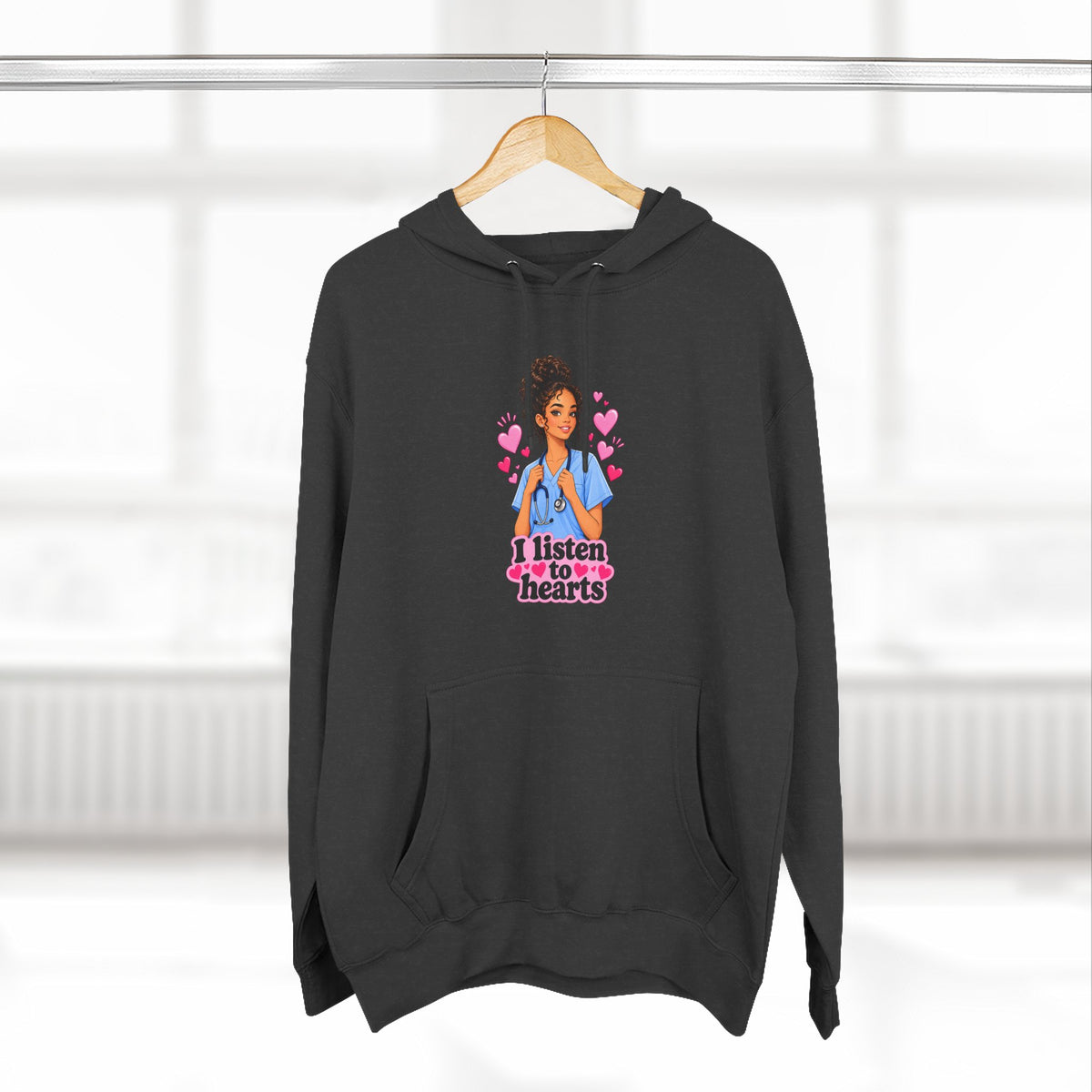 Listen to Hearts Hoodie — Cute Romantic Graphic Pullover for Valentine's & Everyday