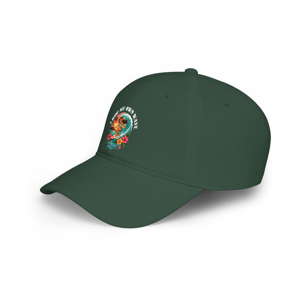 Low Profile Baseball Cap — "I Ride My Own Wave" Surfing Mermaid Hat