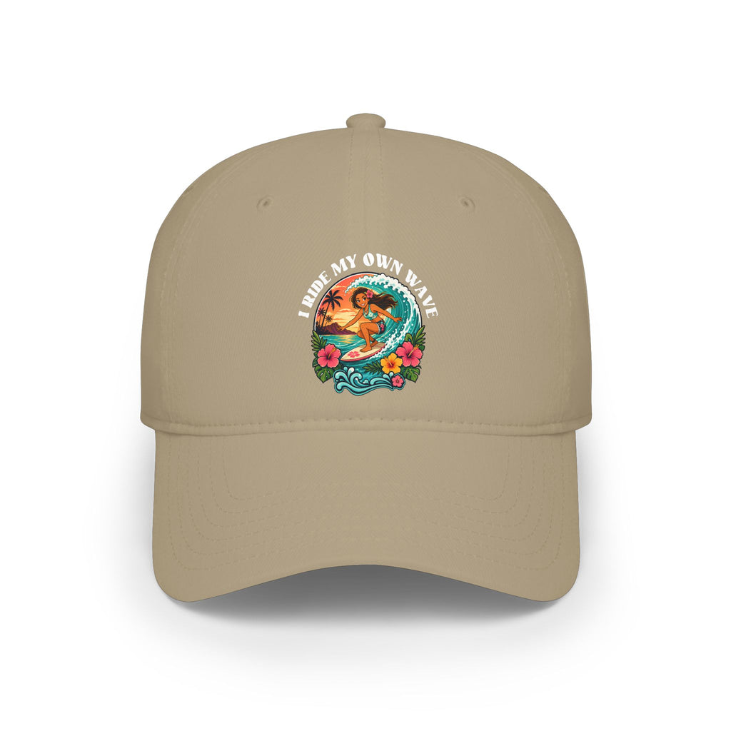 Low Profile Baseball Cap — "I Ride My Own Wave" Surfing Mermaid Hat