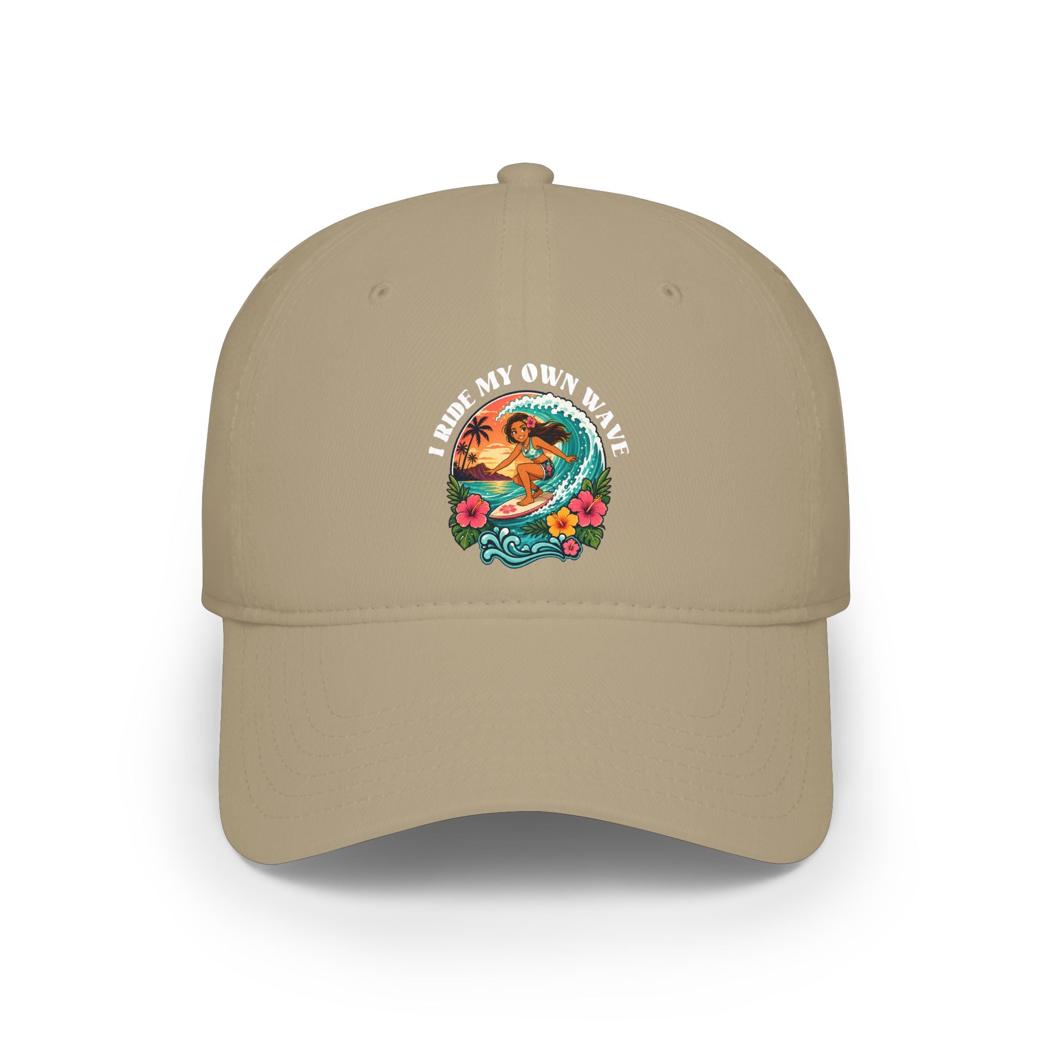 Low Profile Baseball Cap — "I Ride My Own Wave" Surfing Mermaid Hat
