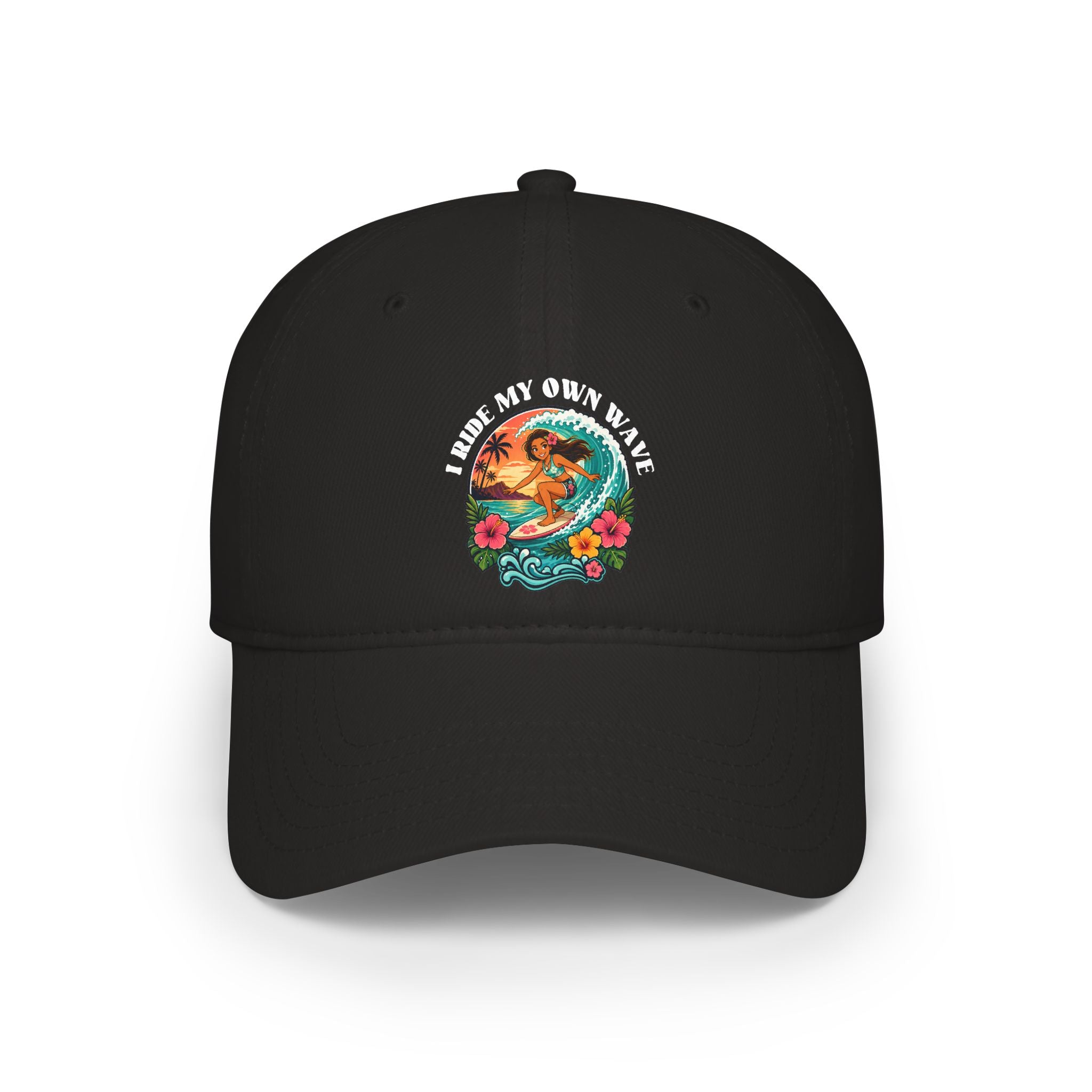 Low Profile Baseball Cap — "I Ride My Own Wave" Surfing Mermaid Hat