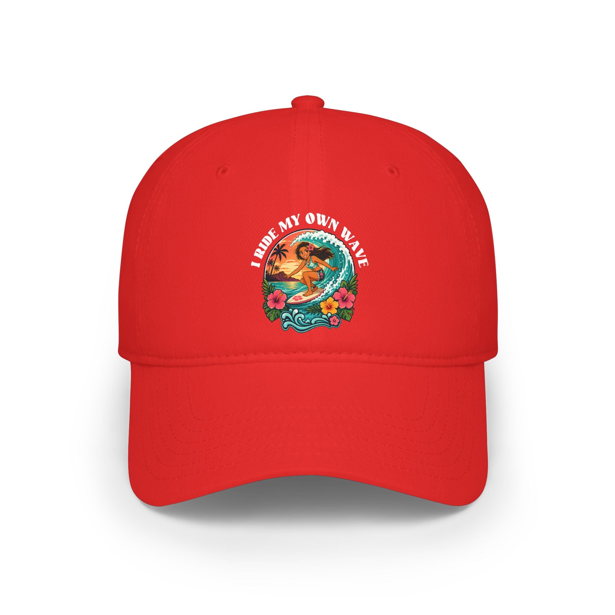 Low Profile Baseball Cap — "I Ride My Own Wave" Surfing Mermaid Hat