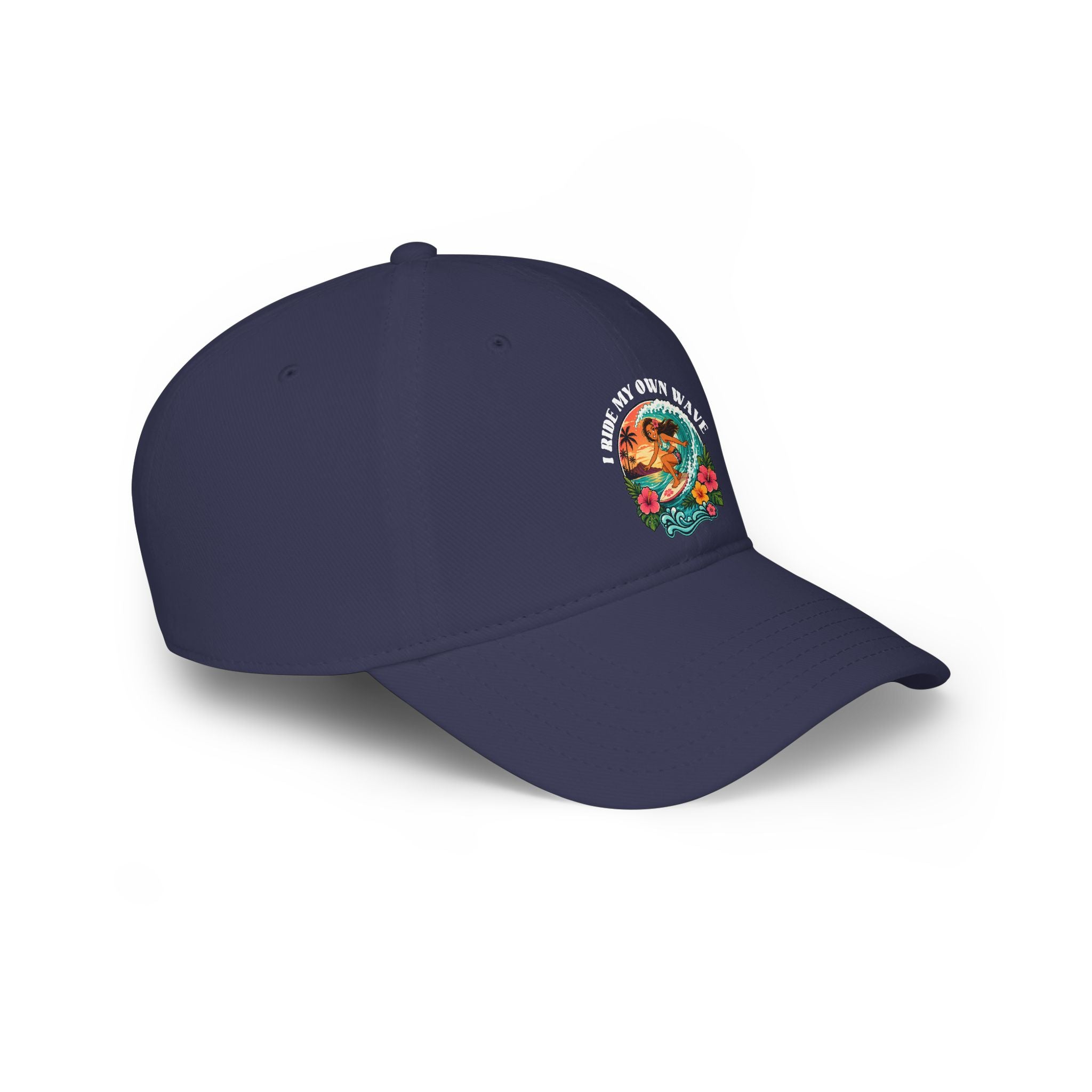 Low Profile Baseball Cap — "I Ride My Own Wave" Surfing Mermaid Hat