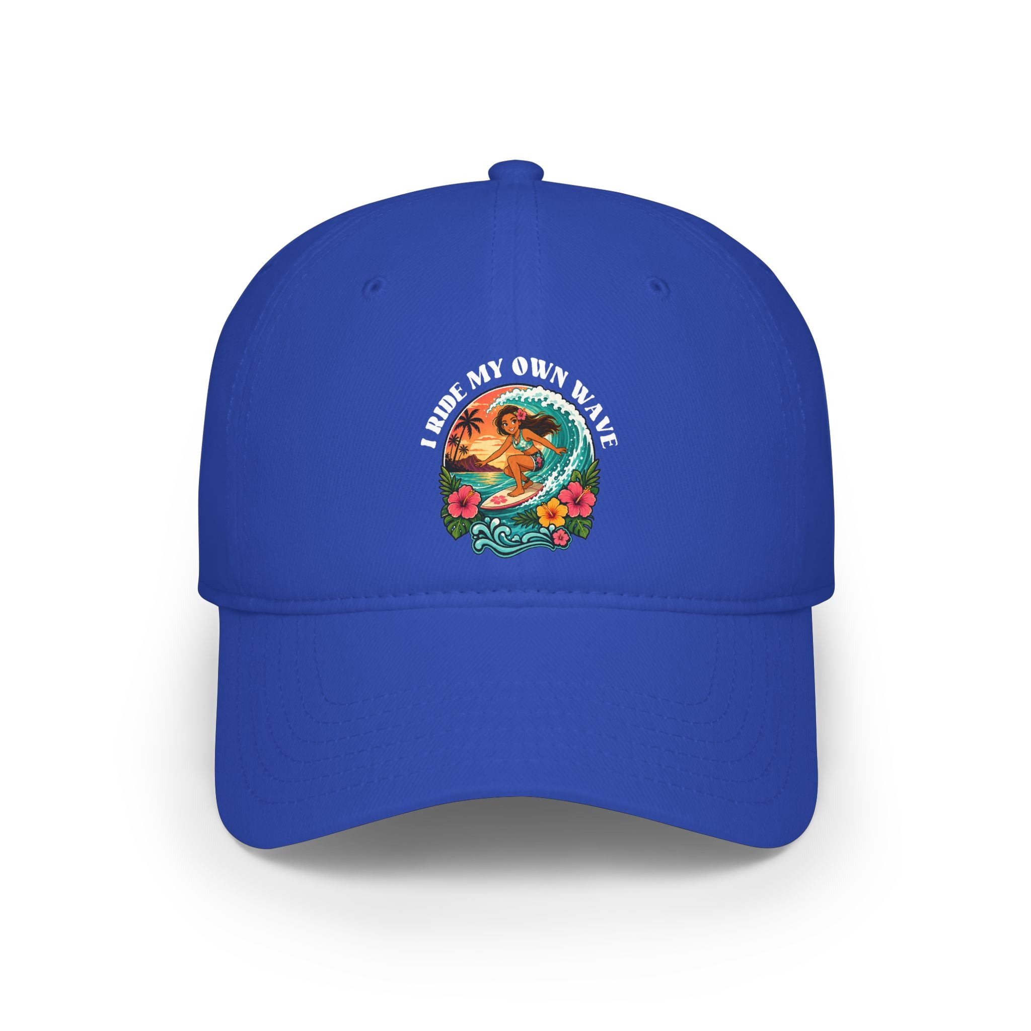Low Profile Baseball Cap — "I Ride My Own Wave" Surfing Mermaid Hat