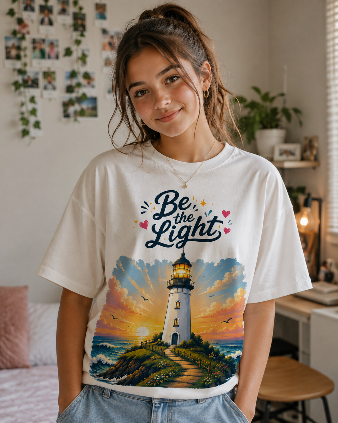 Be the Light Lighthouse Youth T-Shirt | Inspirational Women’s Tee | Motivational Shirt for Girls | Positive Empowerment Gift