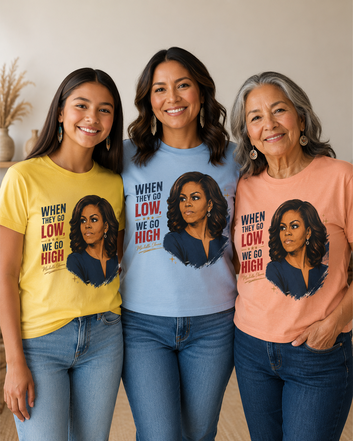 Inspirational Quote Tee - "When They Go Low, We Go High" Graphic Shirt