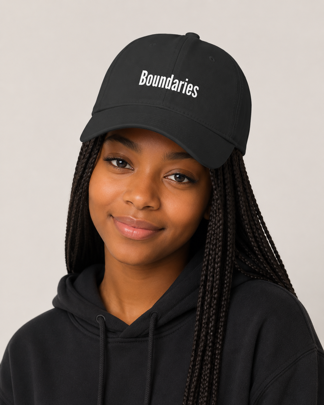 Boundaries Embroidered Cap — Low Profile Baseball Hat with Bold Text