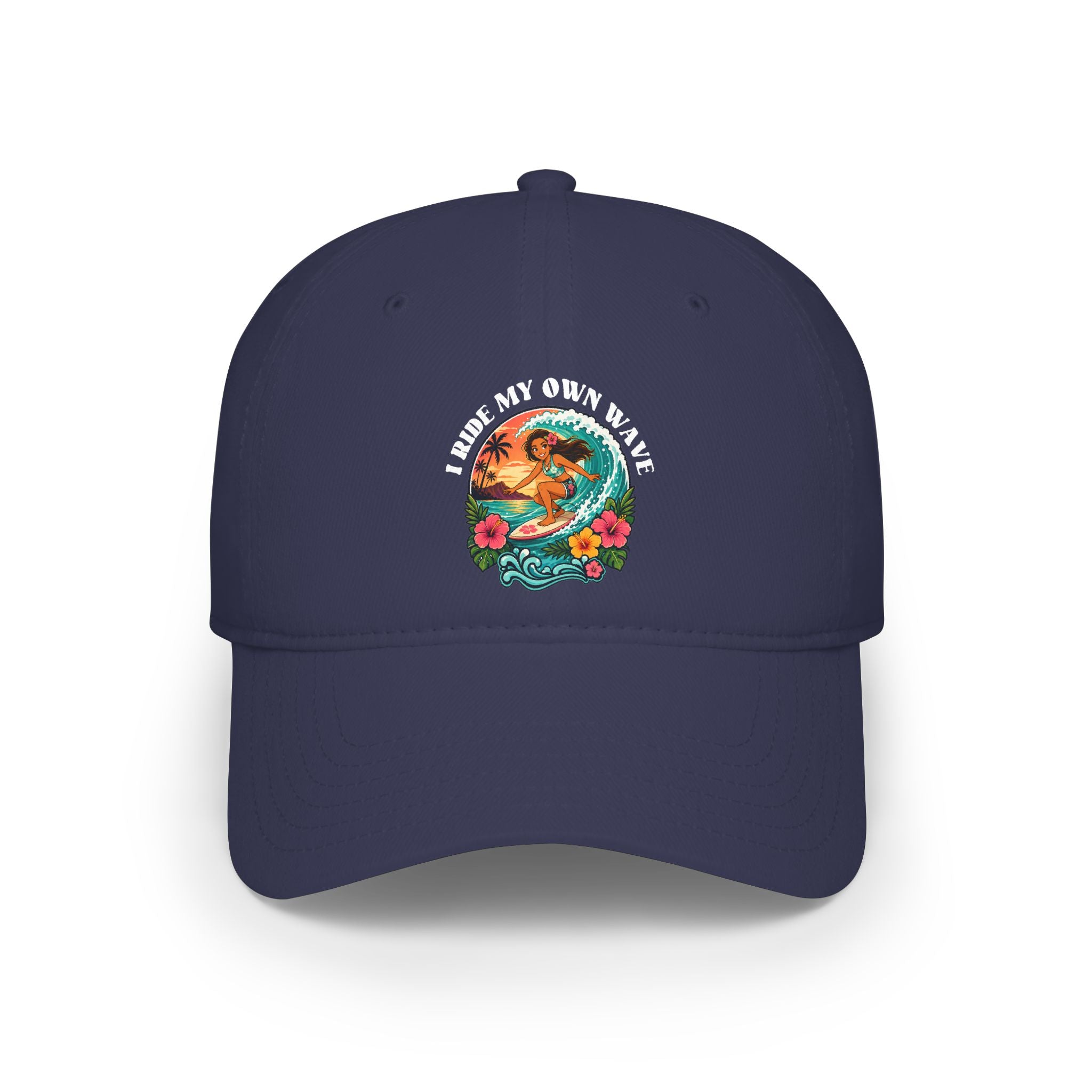 Low Profile Baseball Cap — "I Ride My Own Wave" Surfing Mermaid Hat