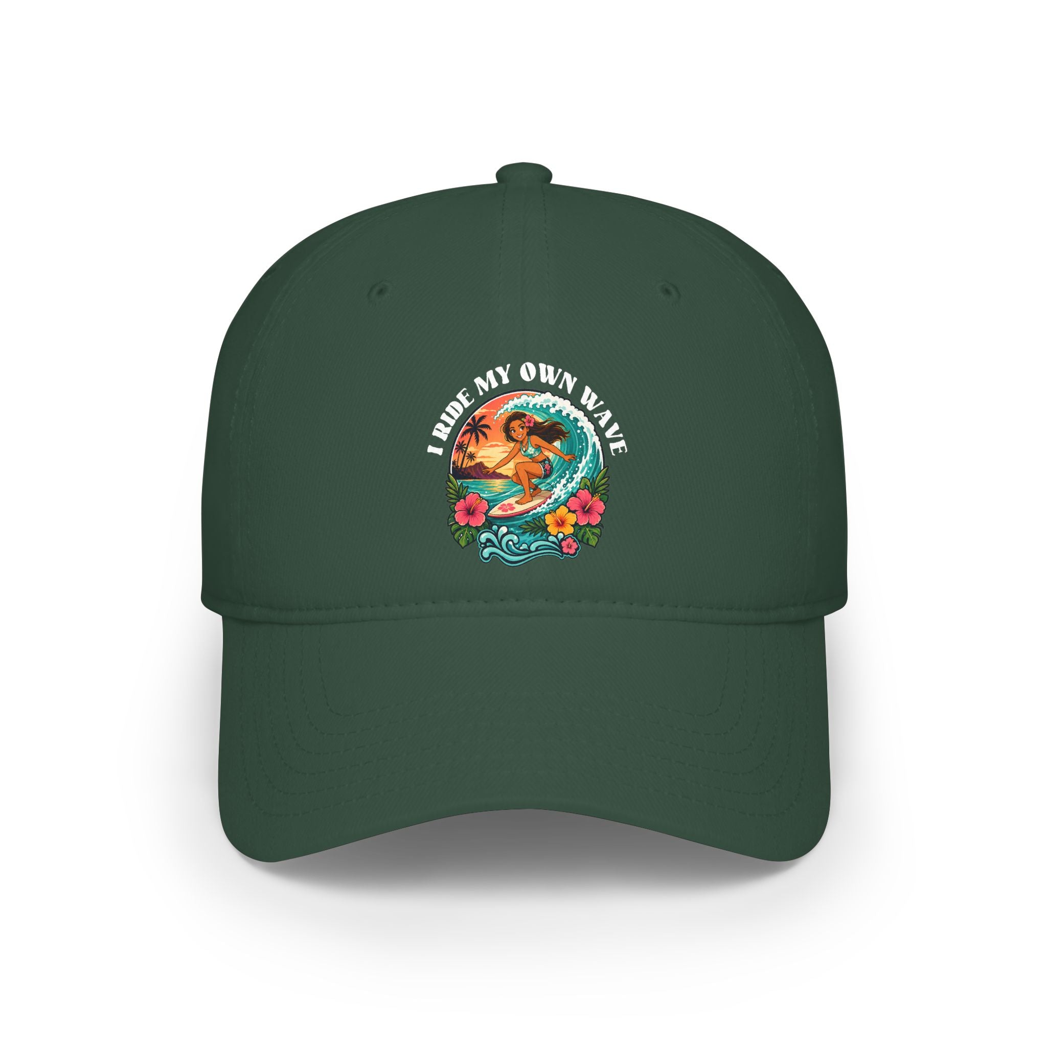 Low Profile Baseball Cap — "I Ride My Own Wave" Surfing Mermaid Hat
